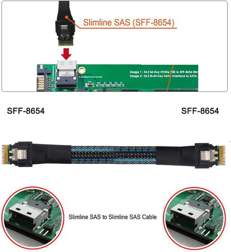 Chenyang SFF-8654 4i 38Pin Host Male to SFF-8654 38Pin Male PCI-E Slimline SAS Target Cable 40cm - Image 5